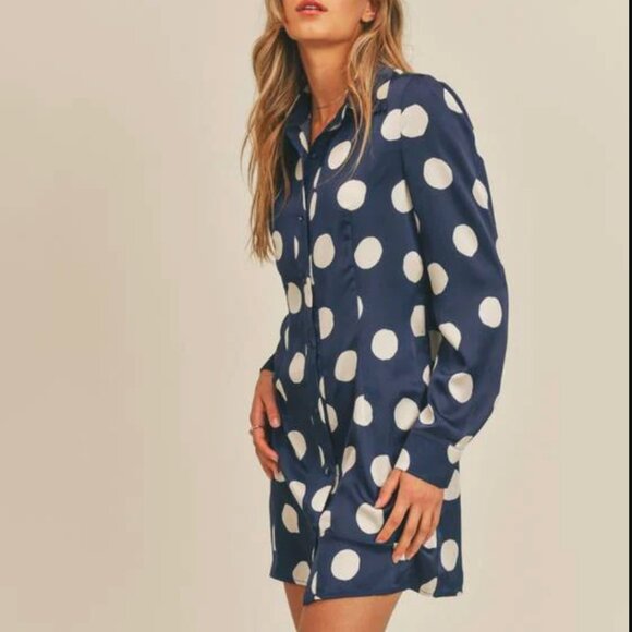 NWT Polka Dot Time Satin Shirt Dress Size Small - Picture 6 of 11